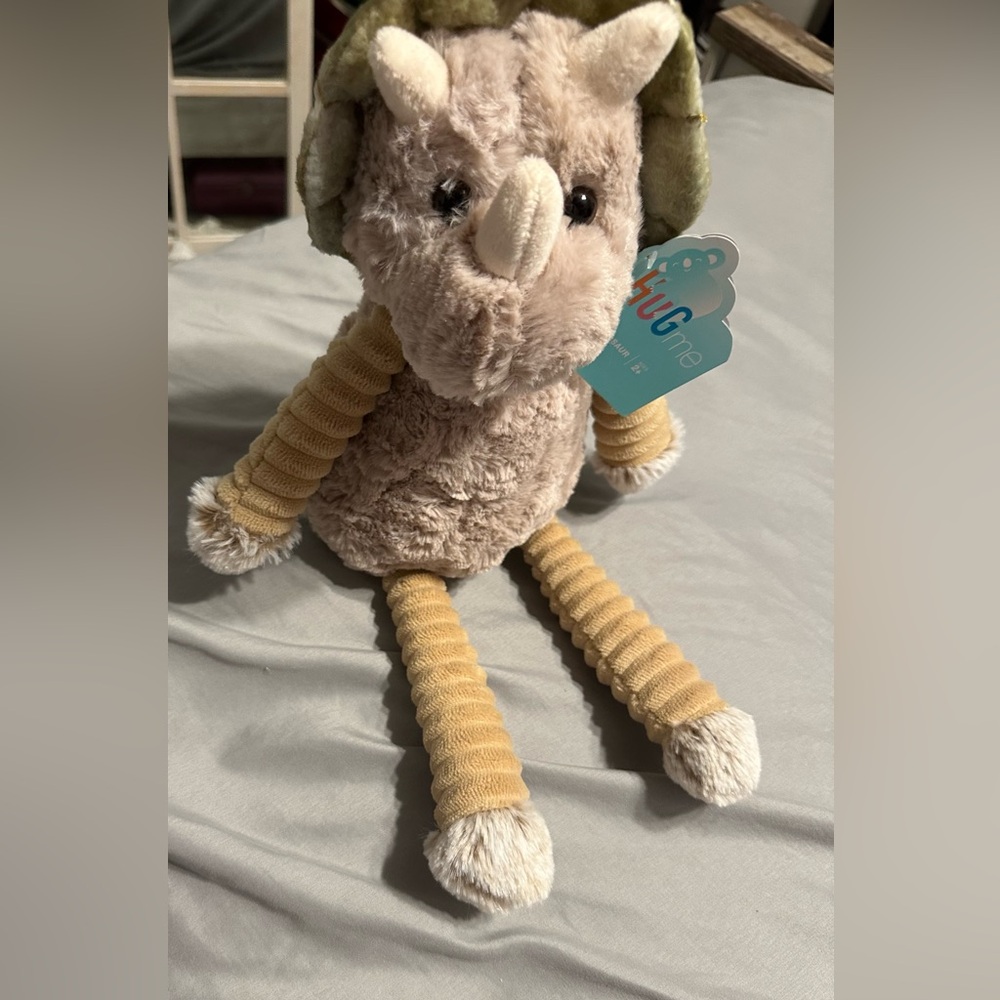 Hug me Dinosaur Stuffed Animal. NWT. Gray and Tan